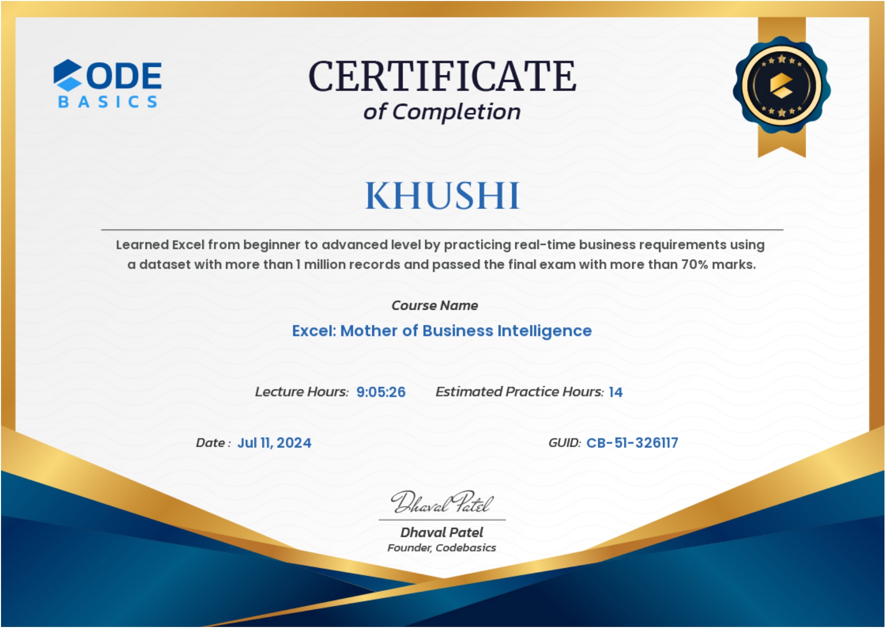 Excel Certificate