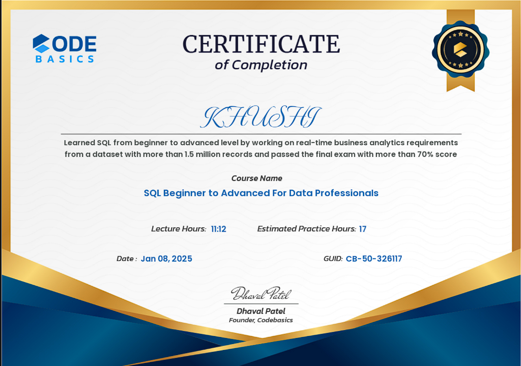 SQL certificate